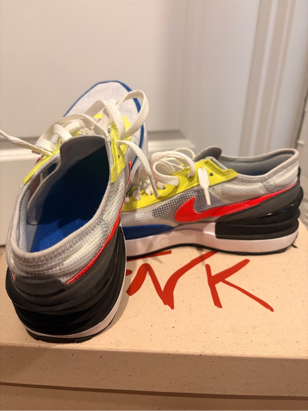 Nike Kids Gray, Neon Green, Blue & Orange Sneakers